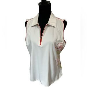 EP Pro White Sleeveless Top with Orange Floral Design L